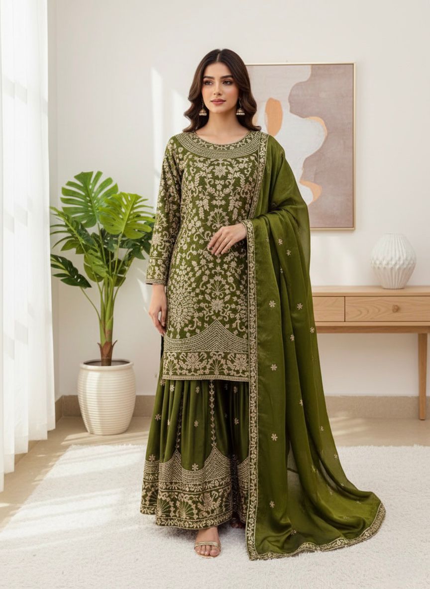 Mahendi Organza Silk Sequence Work Salwar Suit