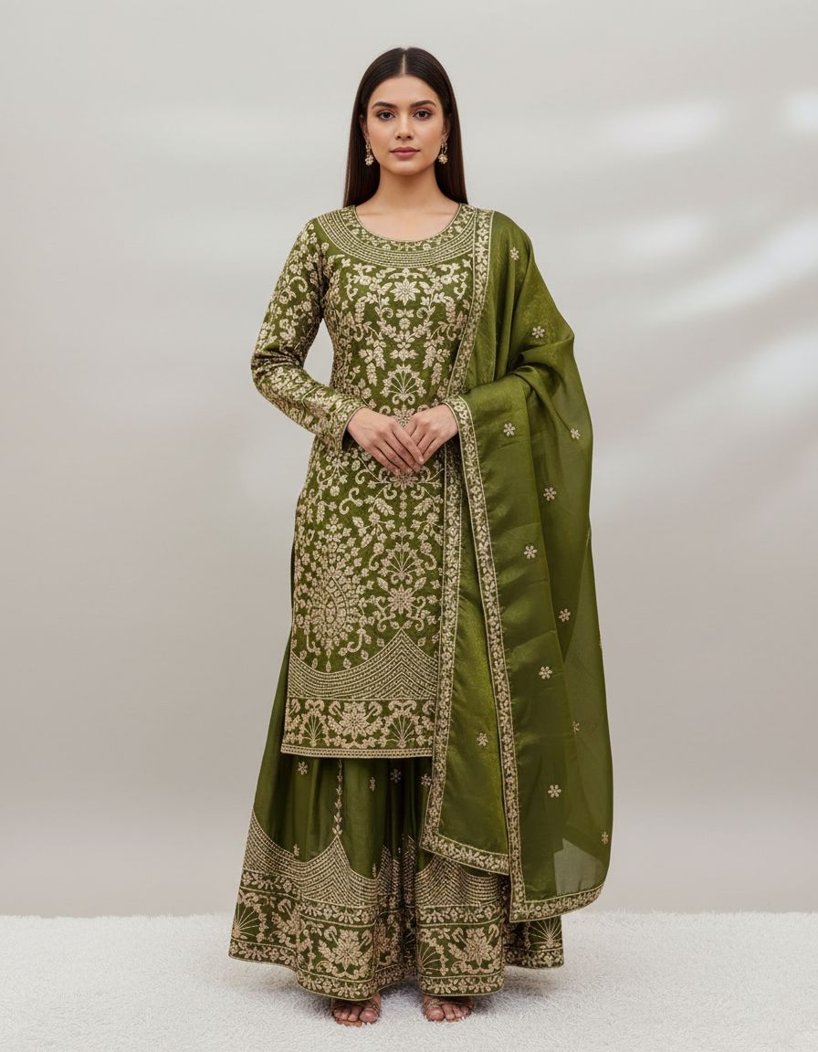 Mahendi Organza Silk Sequence Work Salwar Suit - Image 4