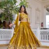 Mustered Vichitra Embroidery Work Lehenga Choli