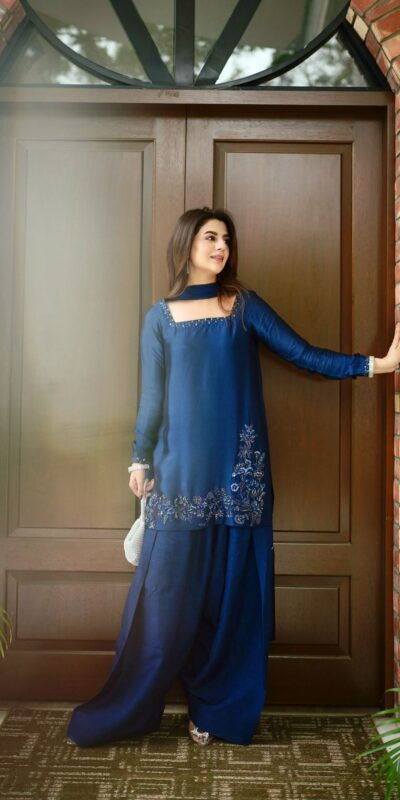 Navy Blue Natural Crep Silk Sequence Work Salwar Suit
