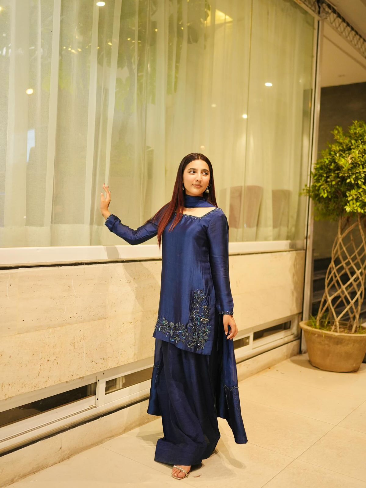 Navy Blue Natural Crep Silk Sequence Work Salwar Suit - Image 7