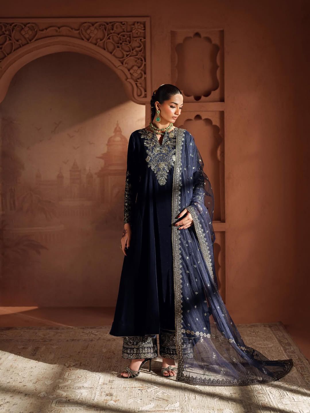 Navy Blue Velvet Embroidery Work Salwar Suit