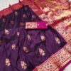Wine Pethani Silk Zari Lace Weaving Work Saree