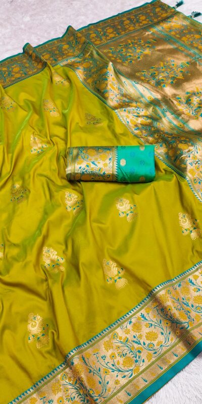 Mustered Pethani Silk Zari Lace Weaving Work Saree