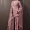 Light Pink Faux Georgette Lace Work Salwar Suit