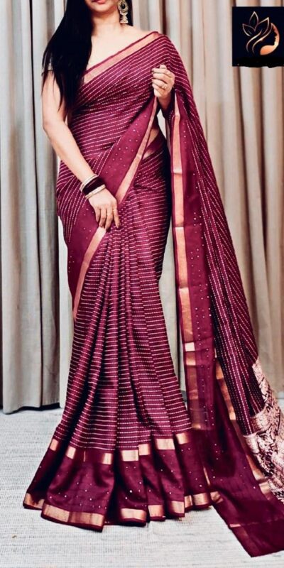 Wine Dola Silk Lace Border Sequins Work Saree