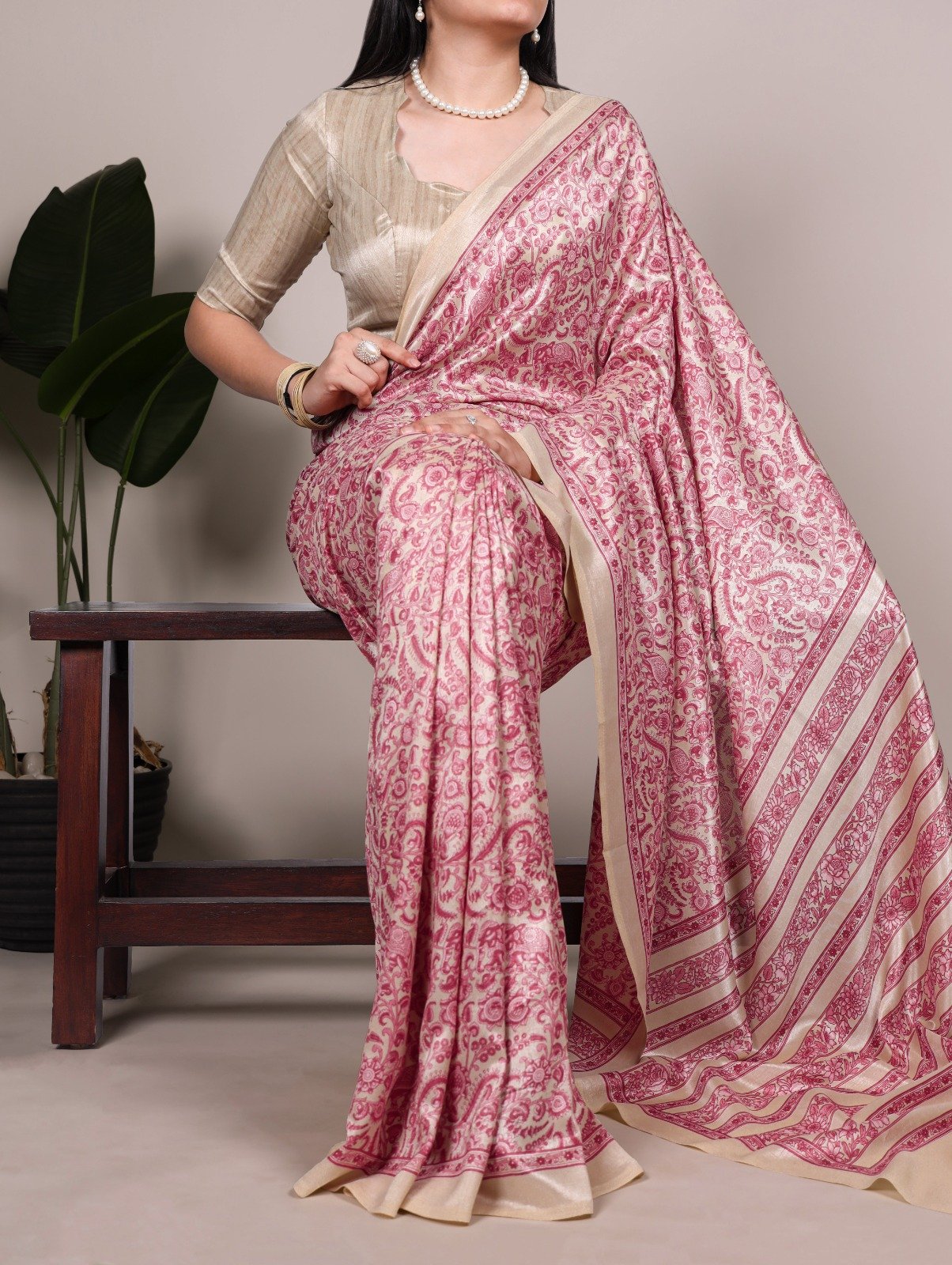 Peach Taser Silk With Printed Work Saree