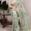 Green Taser Silk With Printed Work Saree
