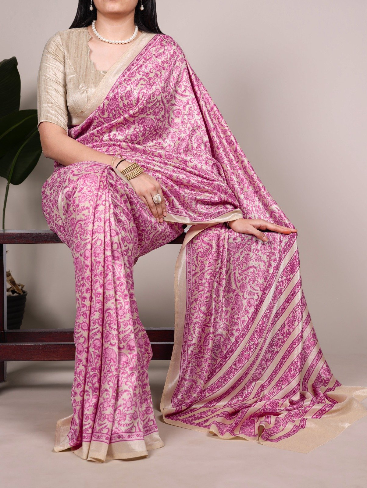 Pink Taser Silk With Printed Work Saree