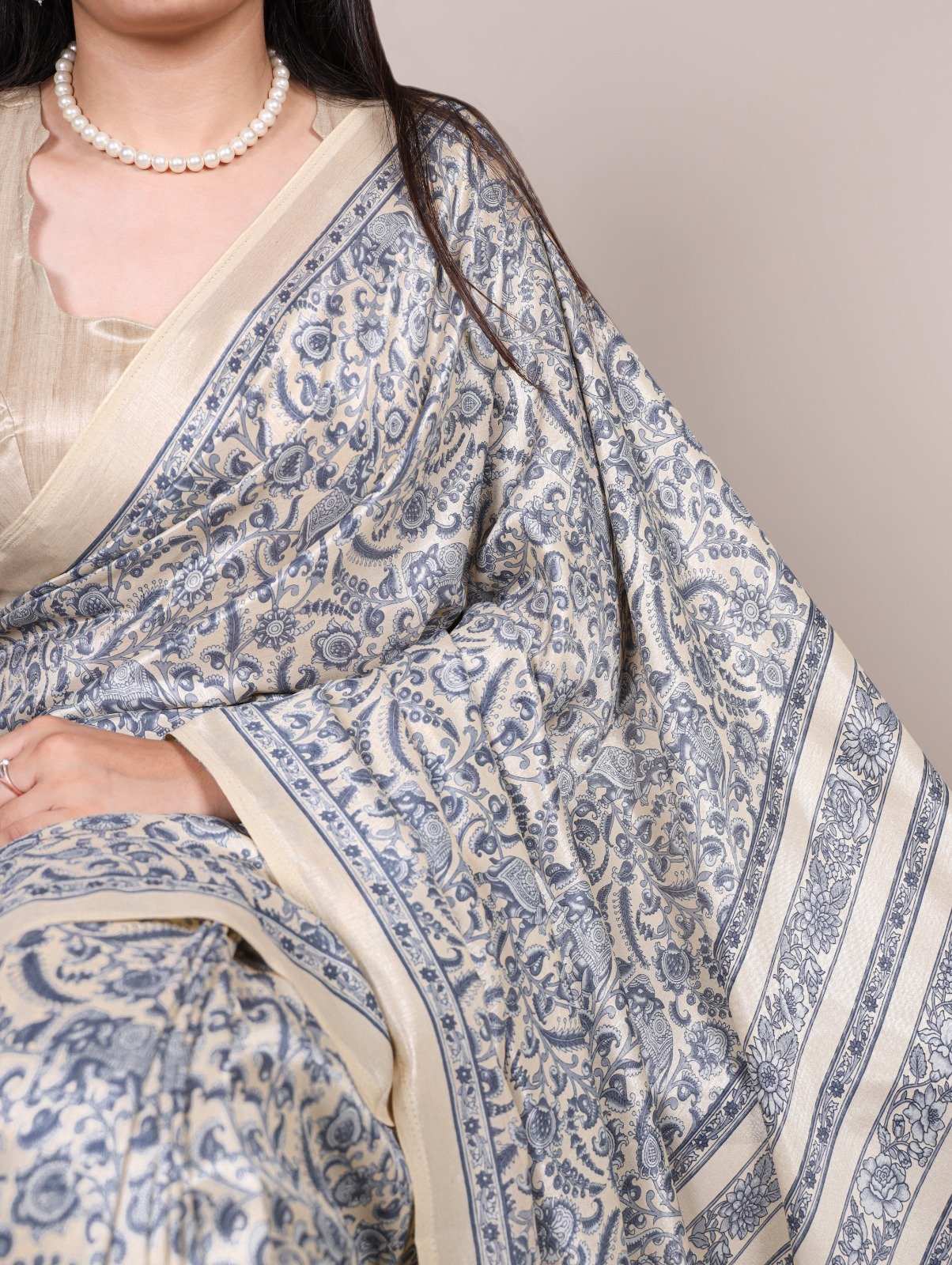 Blue Taser Silk With Printed Work Saree - Image 2