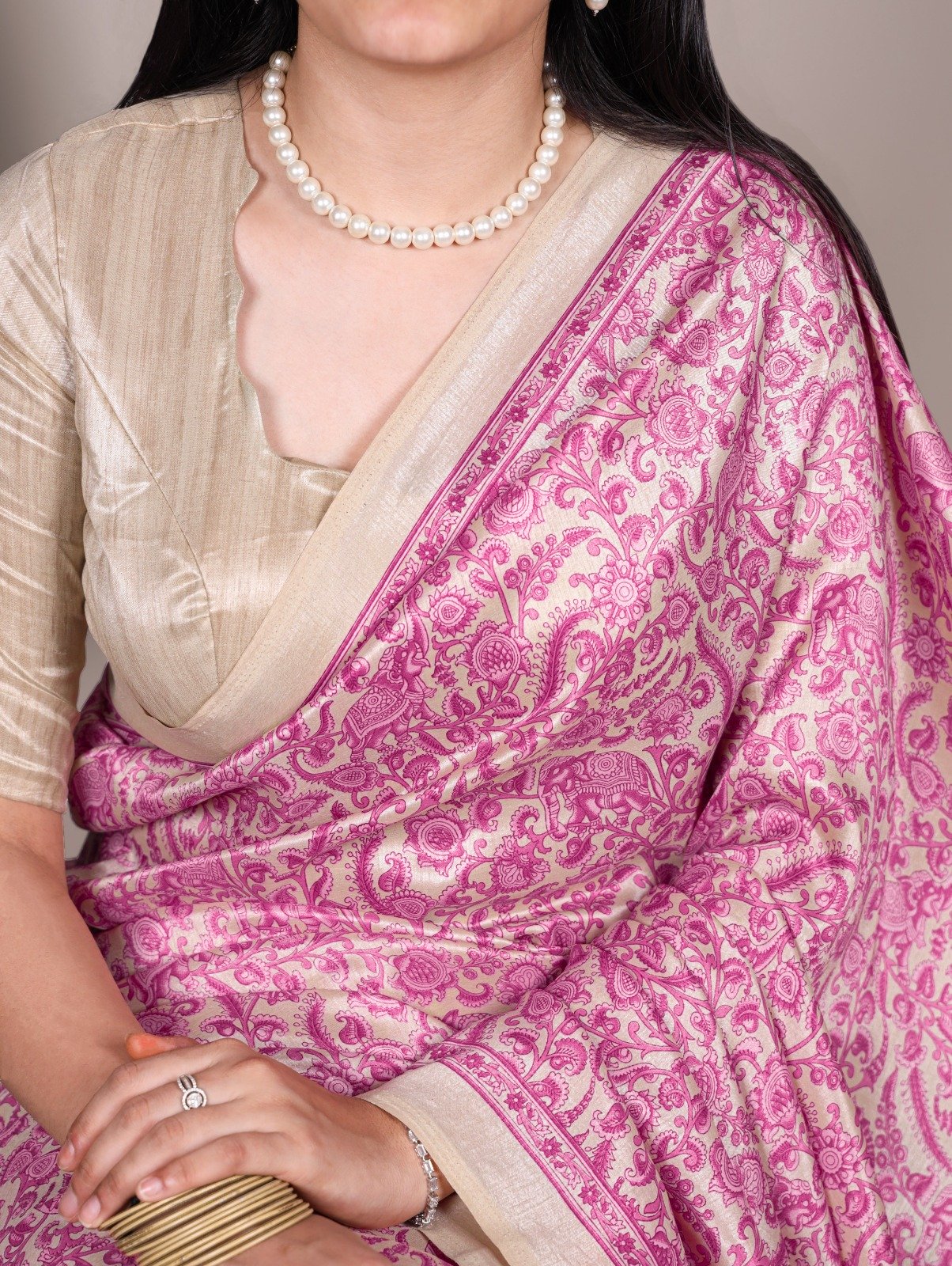 Pink Taser Silk With Printed Work Saree - Image 2
