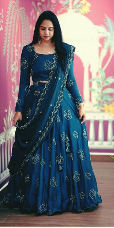 Blue Chinon Sequence Work Lehenga Choli