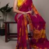Pink Weightless Marbal Lace Border Work  Saree
