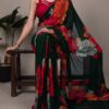 Red Weightless Marbal Lace Border Work  Saree