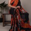 Orange Weightless Marbal Lace Border Work  Saree