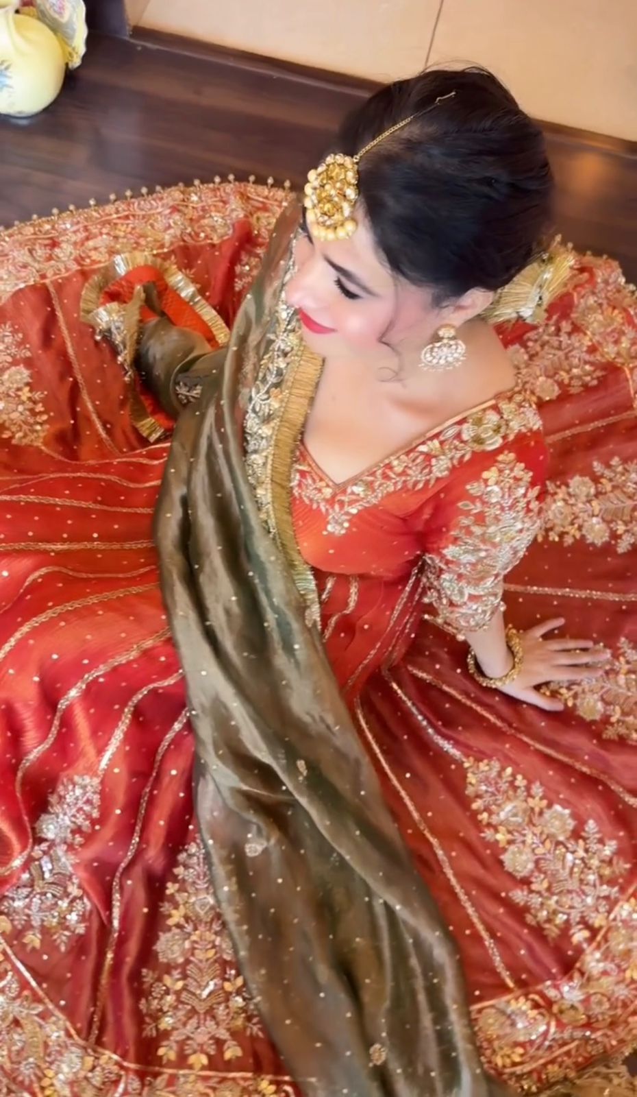 Orange JC Silk Embroidery Lace Work Gown - Image 2