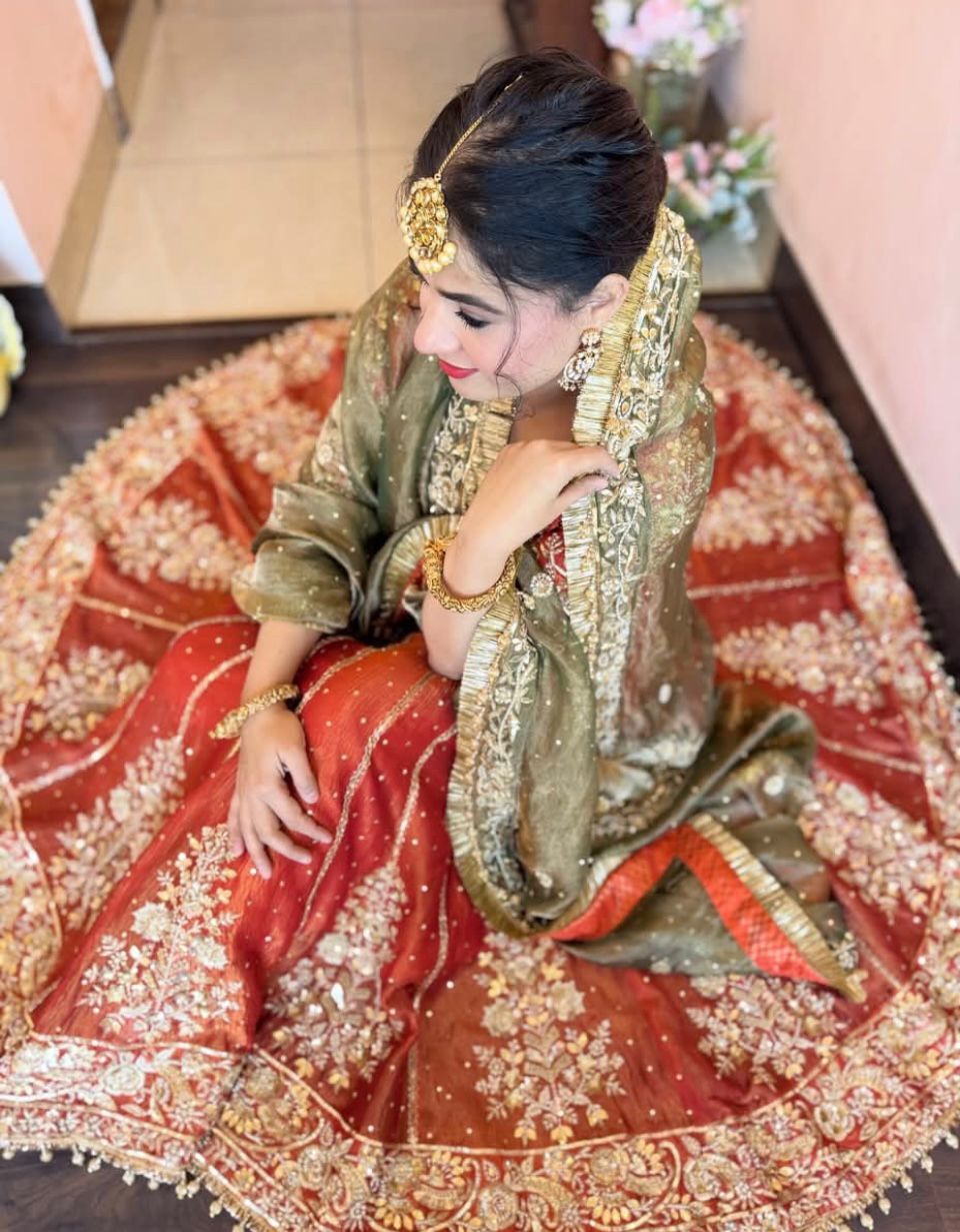 Orange JC Silk Embroidery Lace Work Gown - Image 5