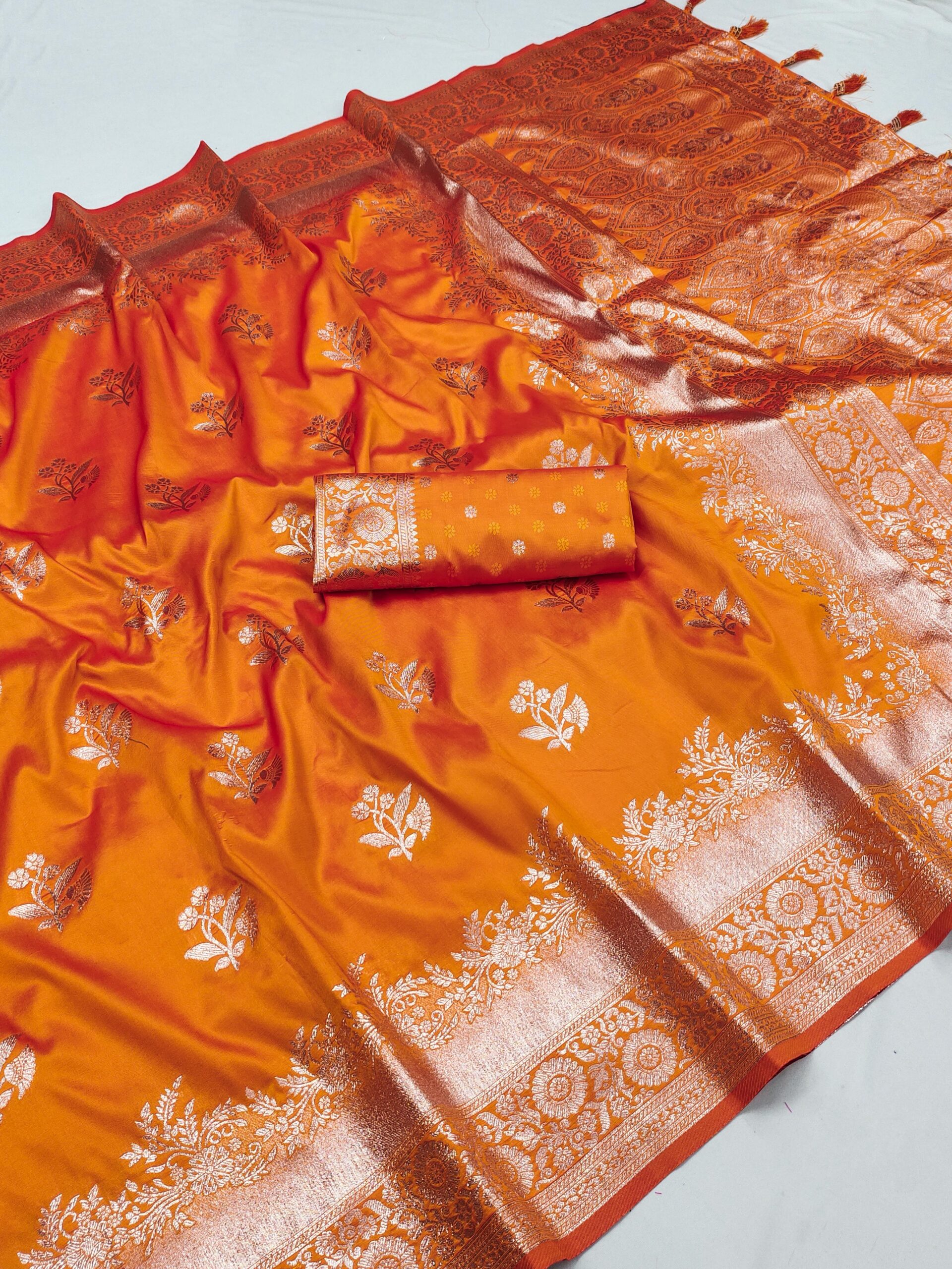 Orange Banarasi Silk Weaving Lace Zari Work Saree