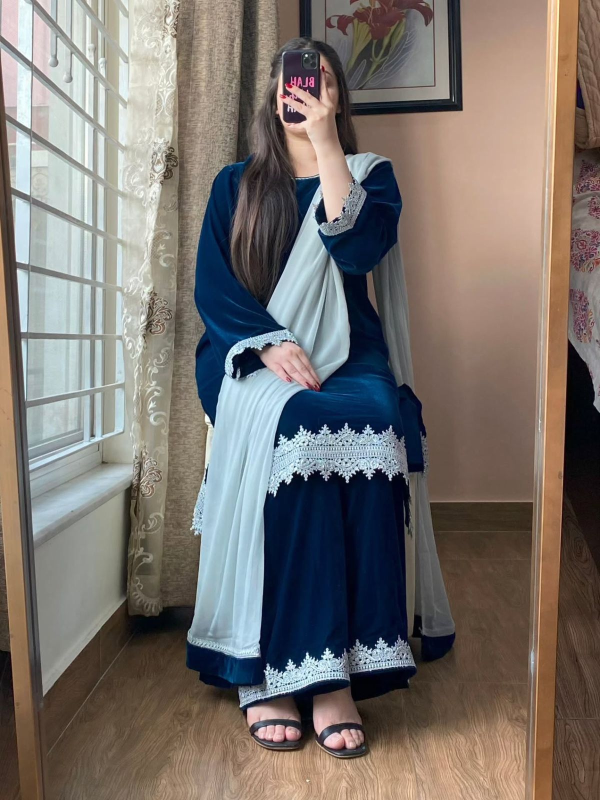 Blue Georgette Lace Embroidery Work Salwar Suit - Image 2