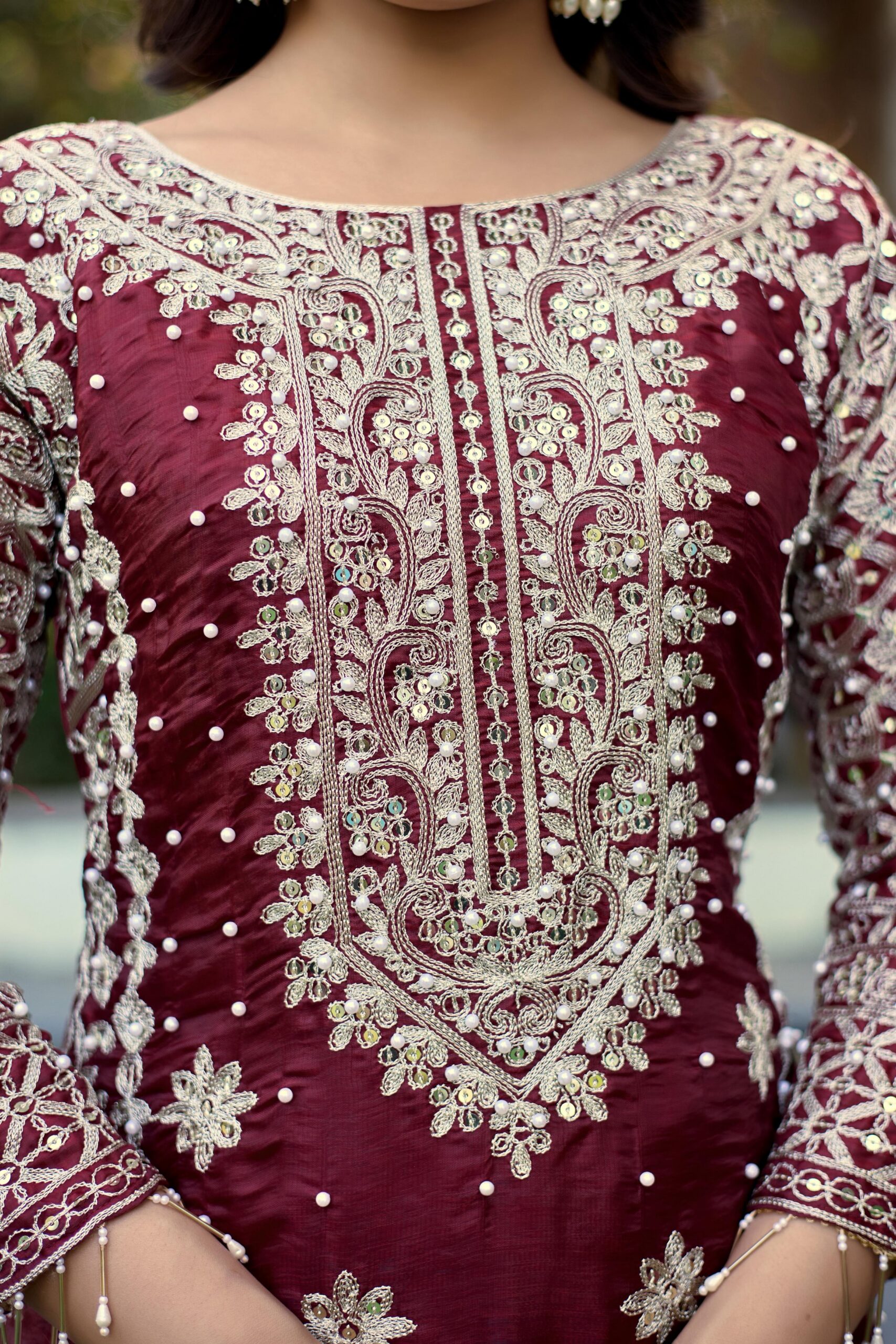 Maroon Organza Silk Embroidery Work Salwar Suit - Image 7