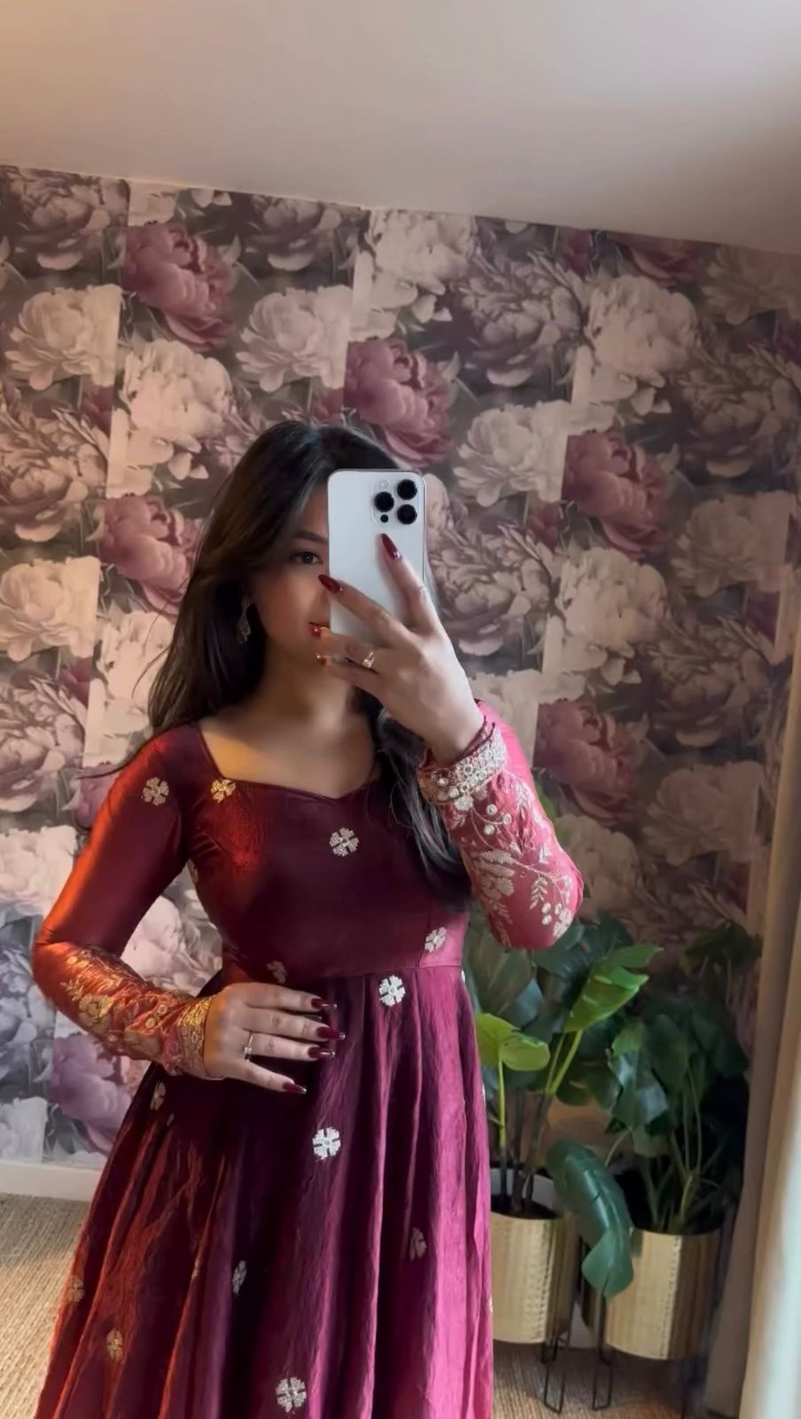 Wine Chinon Silk Thread Work Salwar Suit - Image 2