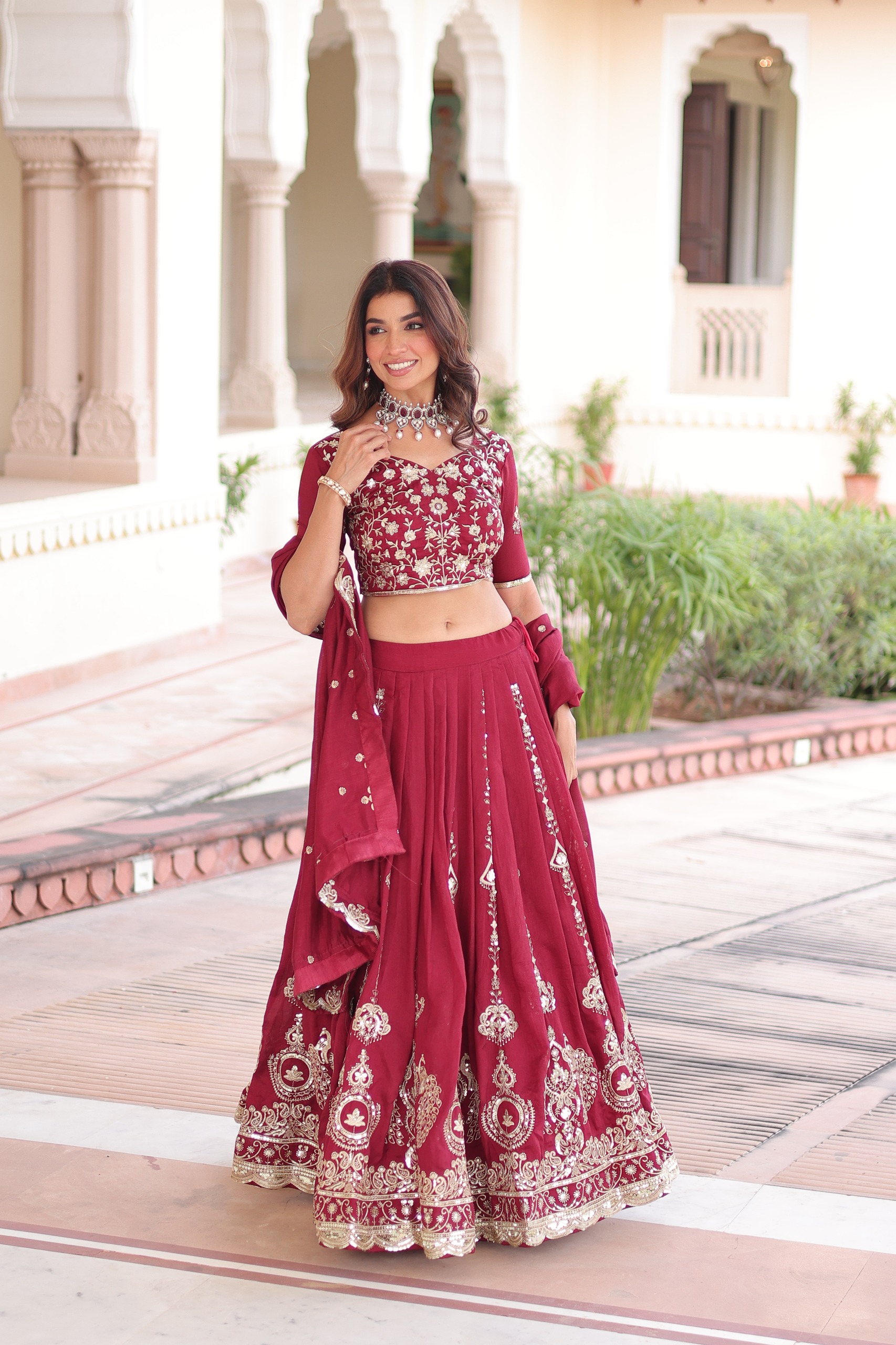 Maroon Vichitra Silk With Sequins Work Lehenga Choli - Image 2