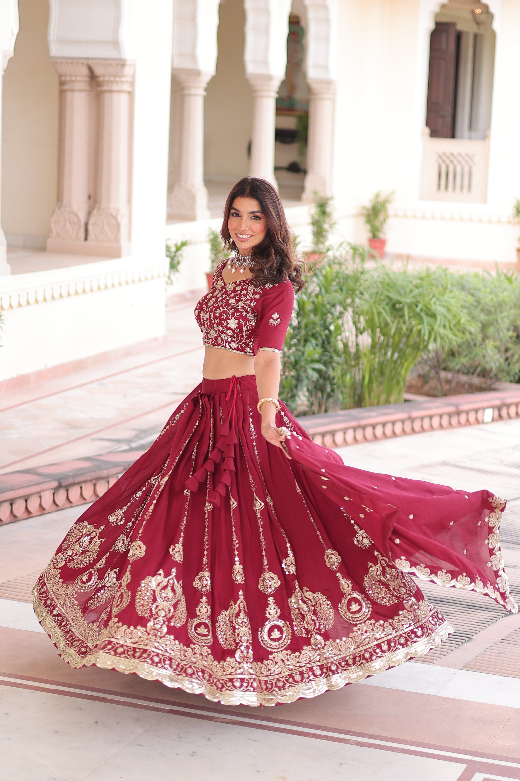 Maroon Vichitra Silk With Sequins Work Lehenga Choli - Image 4
