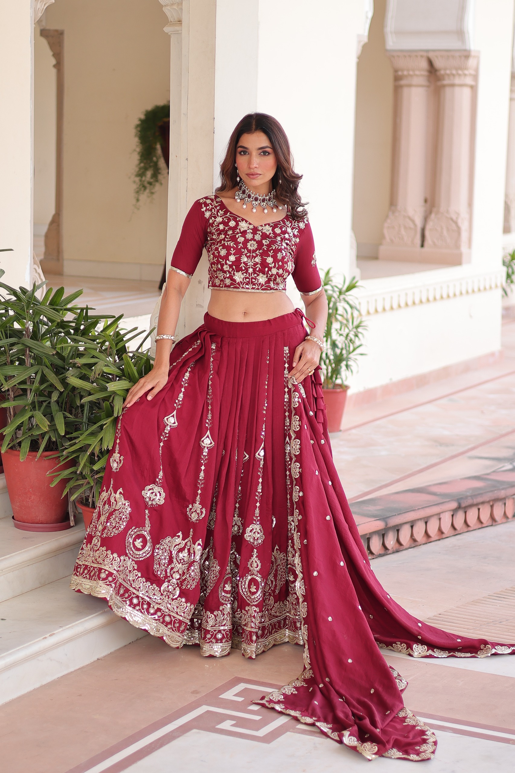Maroon Vichitra Silk With Sequins Work Lehenga Choli - Image 5
