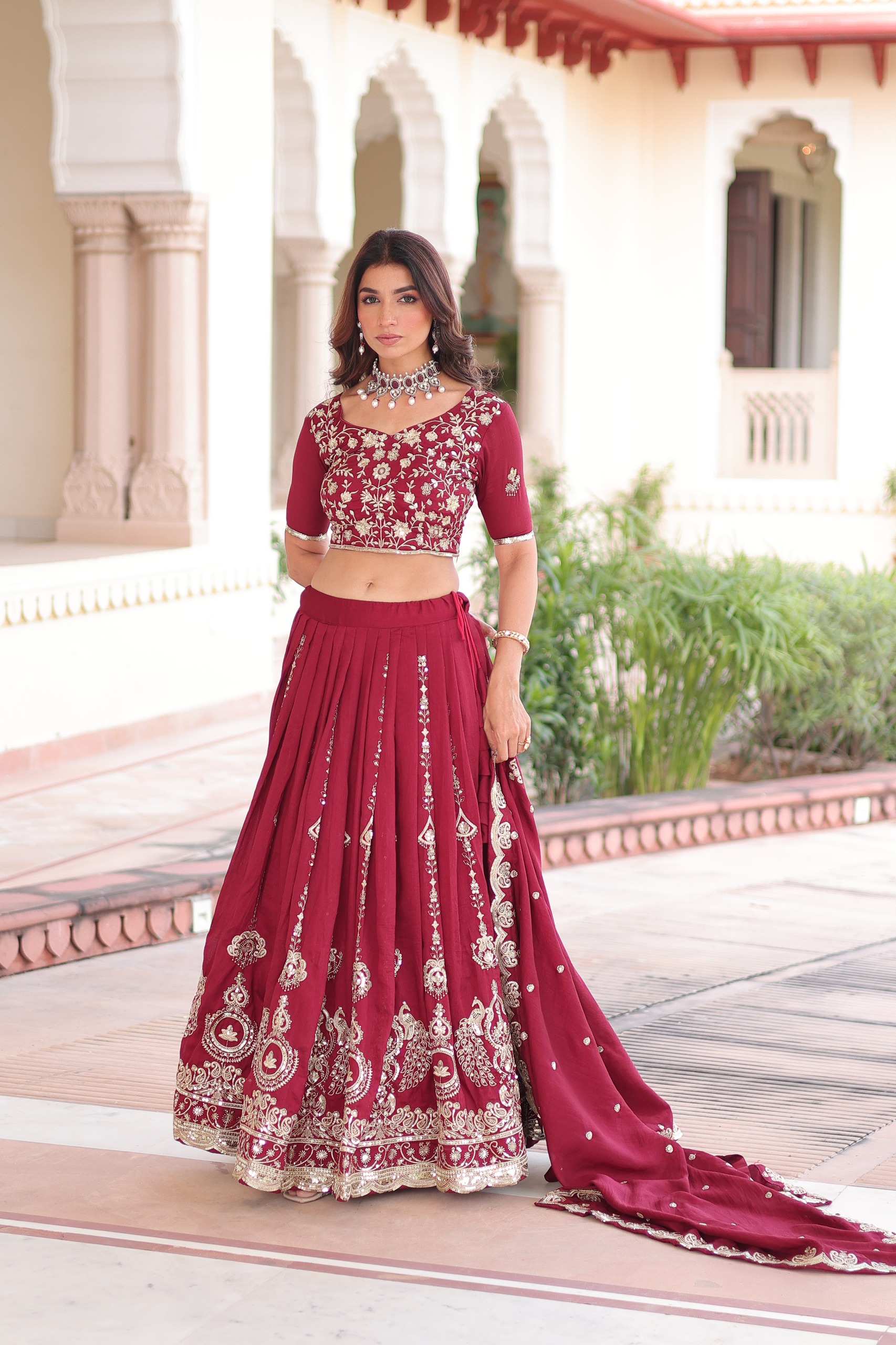 Maroon Vichitra Silk With Sequins Work Lehenga Choli - Image 6