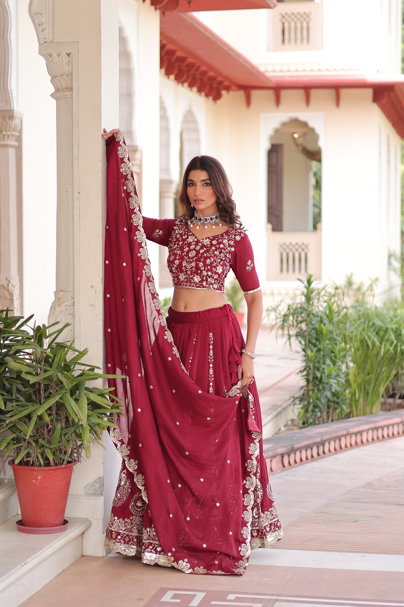 Maroon Vichitra Silk With Sequins Work Lehenga Choli - Image 7