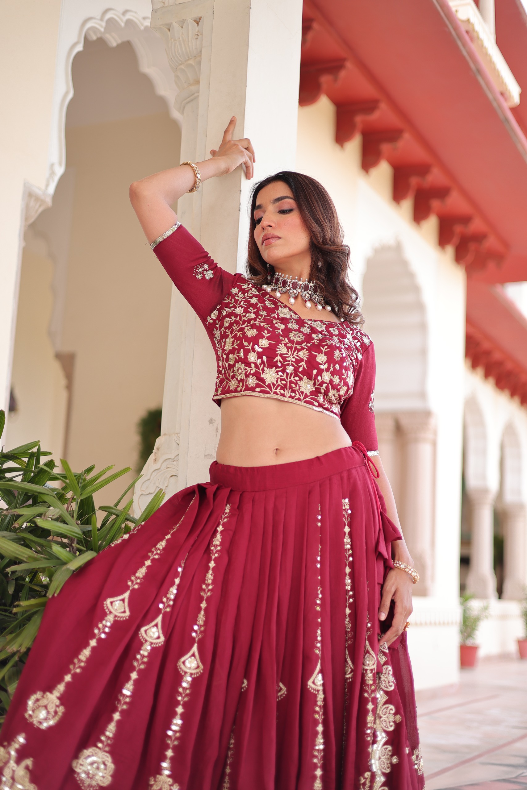 Maroon Vichitra Silk With Sequins Work Lehenga Choli - Image 8
