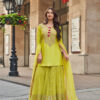 Lime Yellow Georgette Embroidery Lace Work Salwar Suit