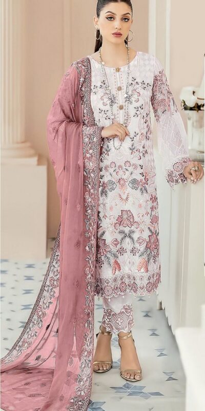 Pink Georgette With Embroidery Work Salwar Suit