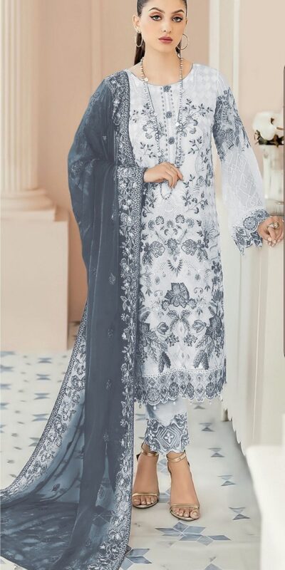 Grey Georgette With Embroidery Work Salwar Suit