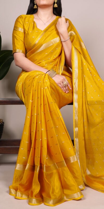 Mustered Crepe Weaving Work Saree