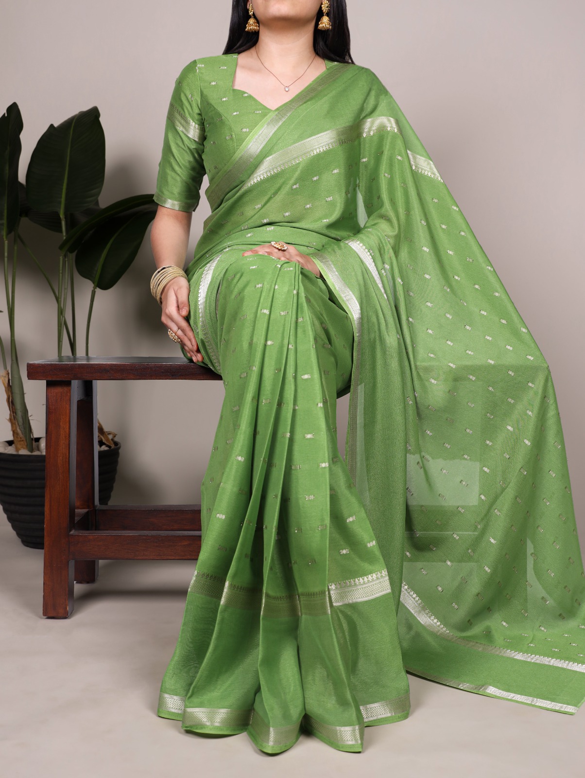 Pista Crepe Weaving Work Saree