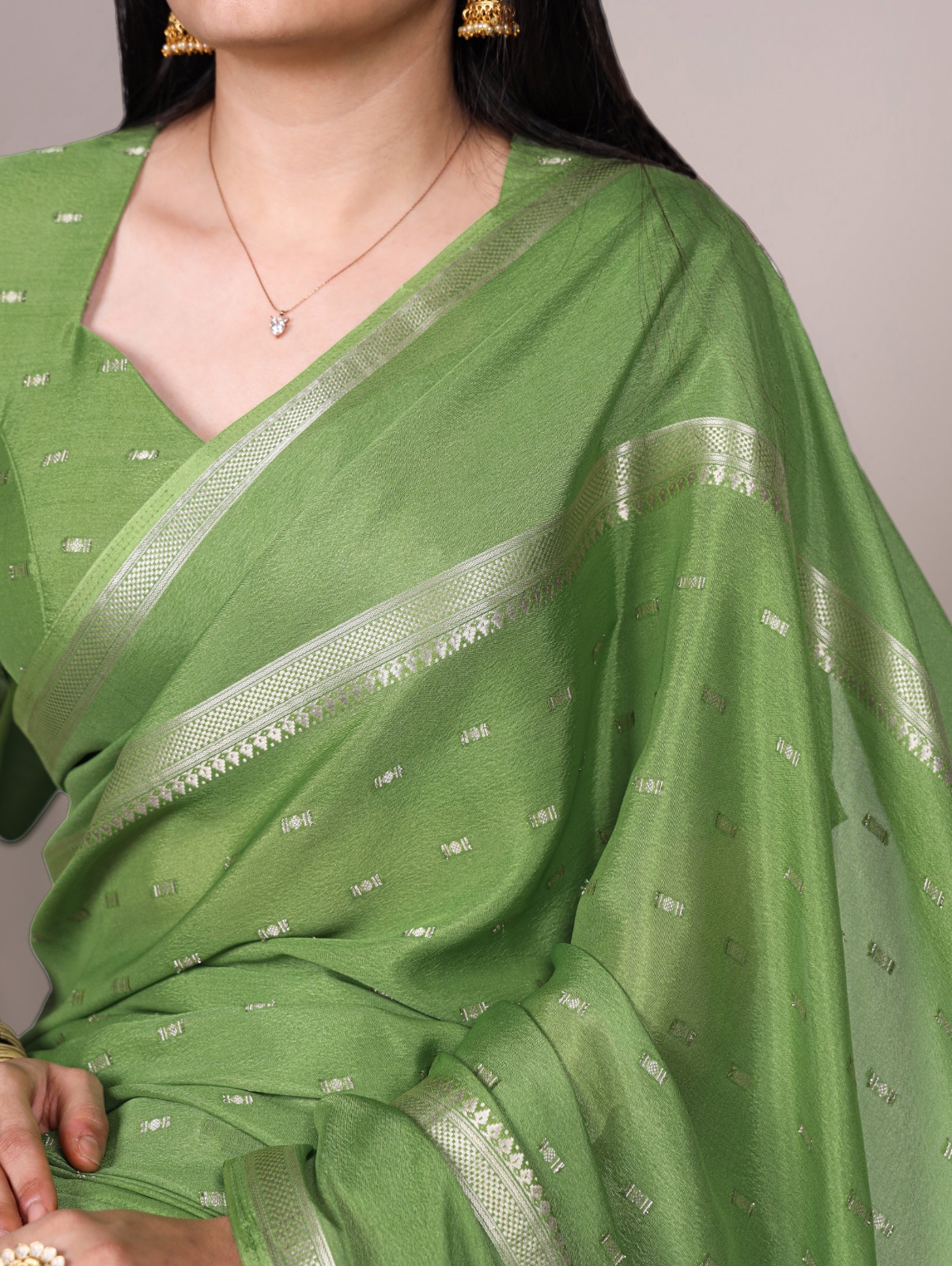 Pista Crepe Weaving Work Saree - Image 2