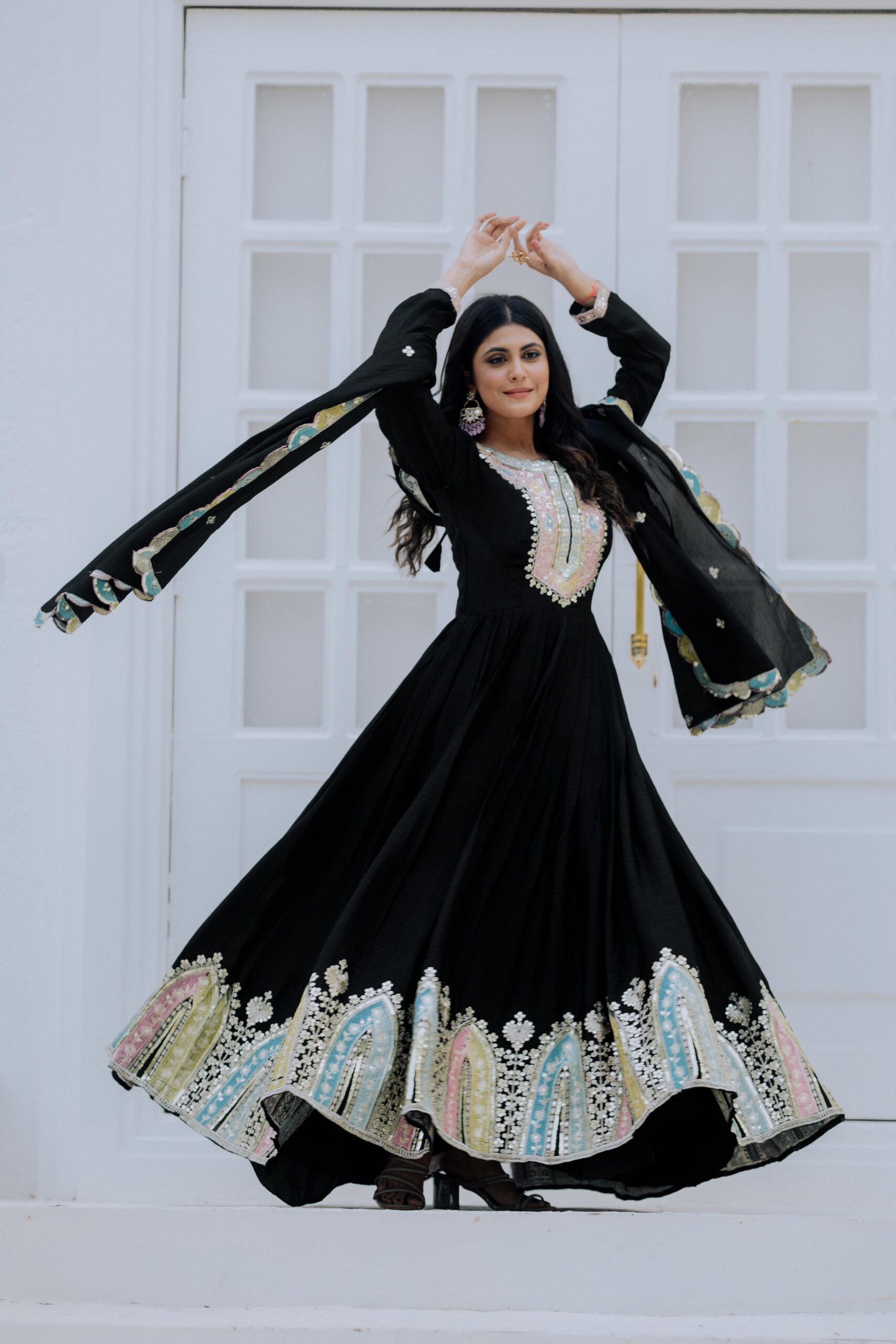Black Chinon Silk Embroidery Work Salwar Suit - Image 4
