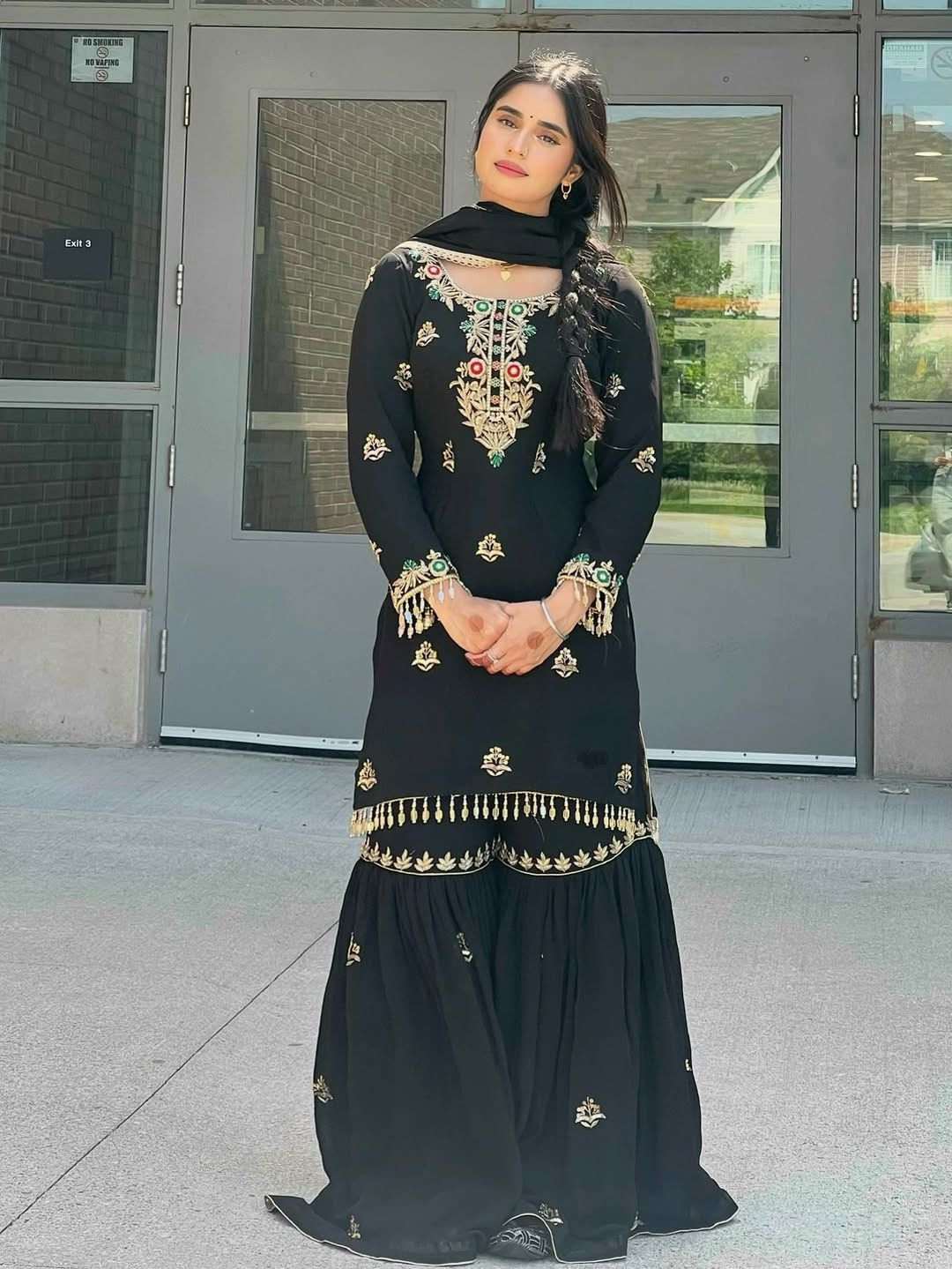 Black Chinon Silk Sequence Embroidery Work Salwar Suit