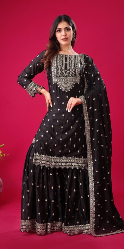 ZF 5006 Black Color Chinon Silk Sequence Work Salwar Suit Casual, Wedding, Festive, Events . Expected Delivery  4-6 Working Days @2149/- only      | Jump Suits, Salwar suit, Casual Suits, Creative suits, Designer Suits, Palazzo Suits, Party Wear Suits, Patiala Suits, Straight Suits