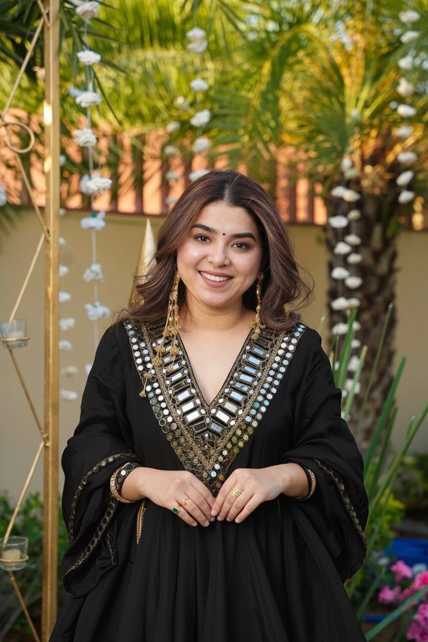 Black Cosmos Mirror Lace Work Salwar Suit - Image 2