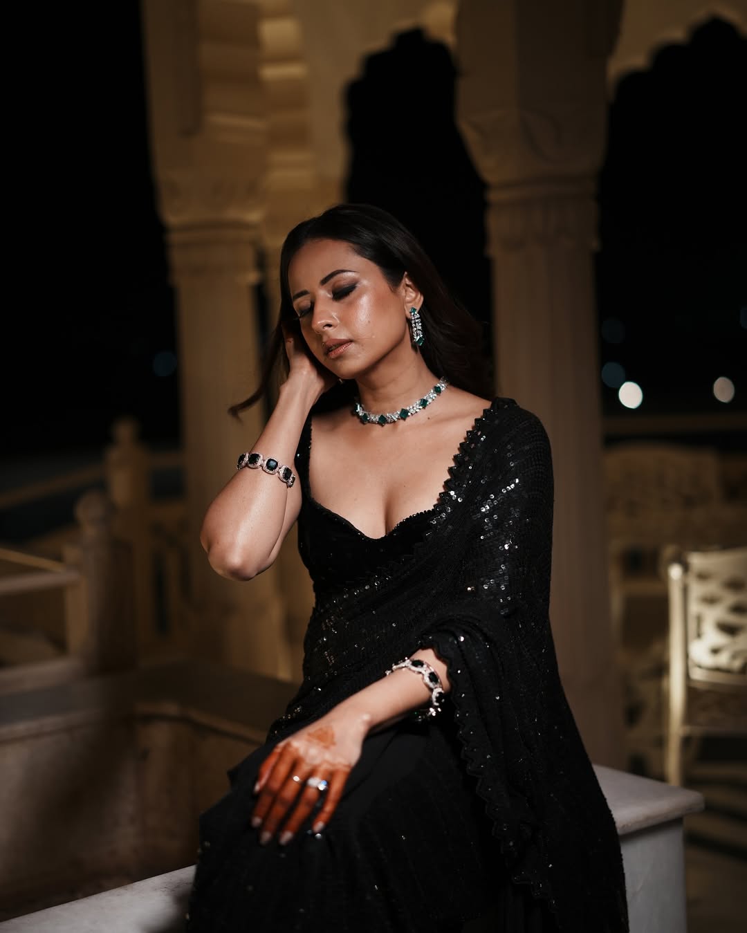 Black Georgette Embroidery Lace Work Saree - Image 2