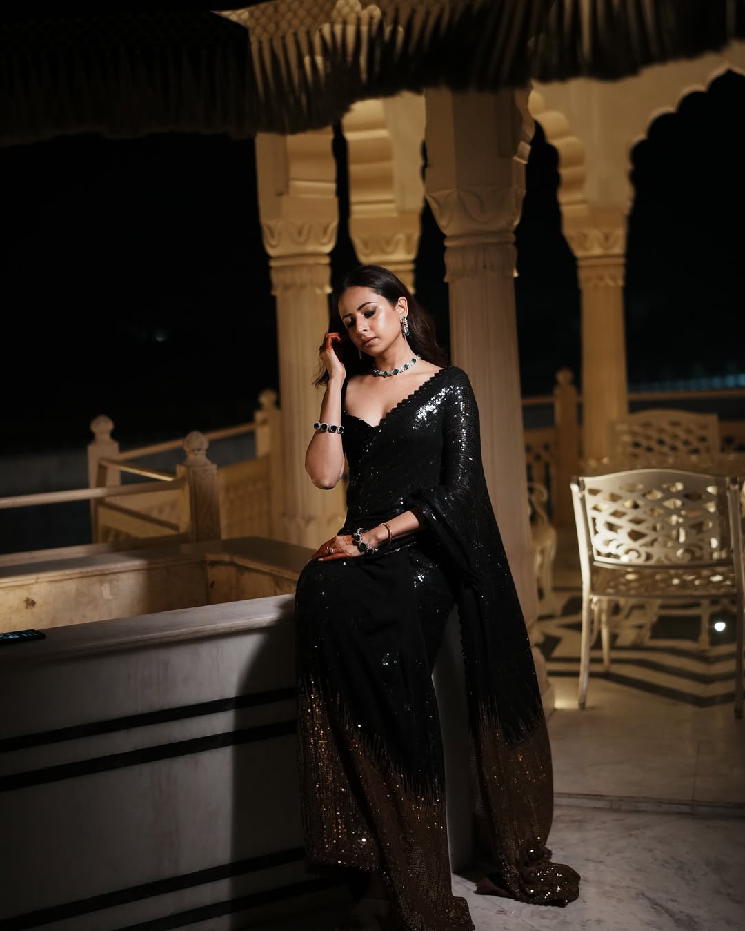 Black Georgette Embroidery Lace Work Saree