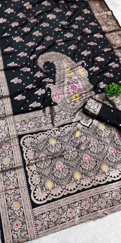 Black Soft Banarasi Silk Lace Zari Work Saree