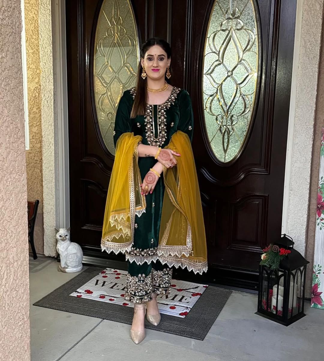 Black Velvet Embroidery Moti Lace Work Salwar Suit - Image 2