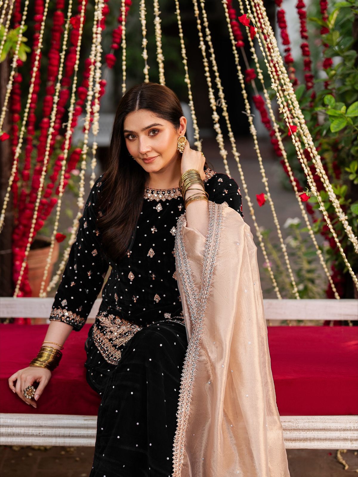 Black Viscose Velvet Thread Sequence Work Salwar Suit - Image 4