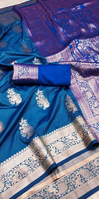 Blue Banarasi Silk Zari Lace Work All Over Saree