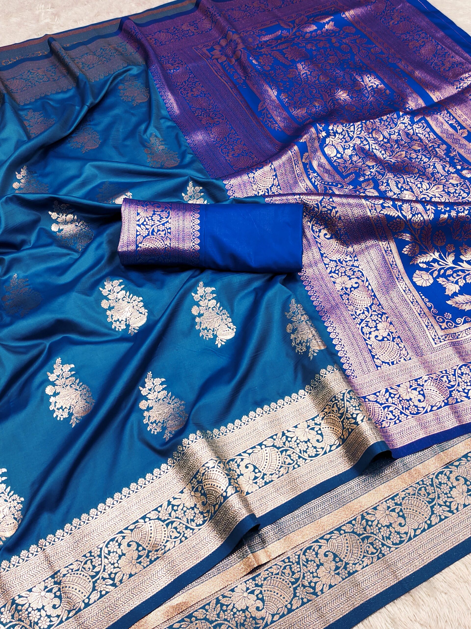 Blue Banarasi Silk Zari Lace Work All Over Saree
