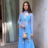 Blue Faux Georgette Cowrie Mirror Work Salwar Suit