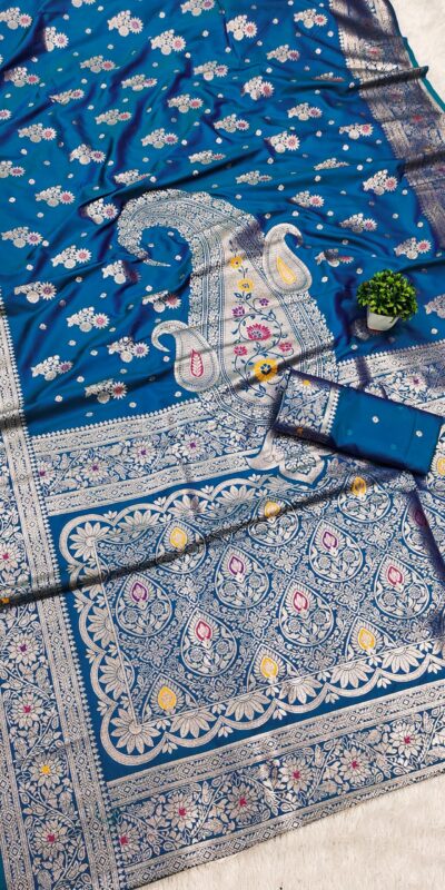 Blue Soft Banarasi Silk Lace Zari Work Saree